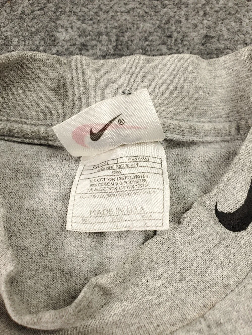 Vintage Nike Swoosh Long Sleeve Shirt Boys L 14 16 Gray Crew Neck Made In USA